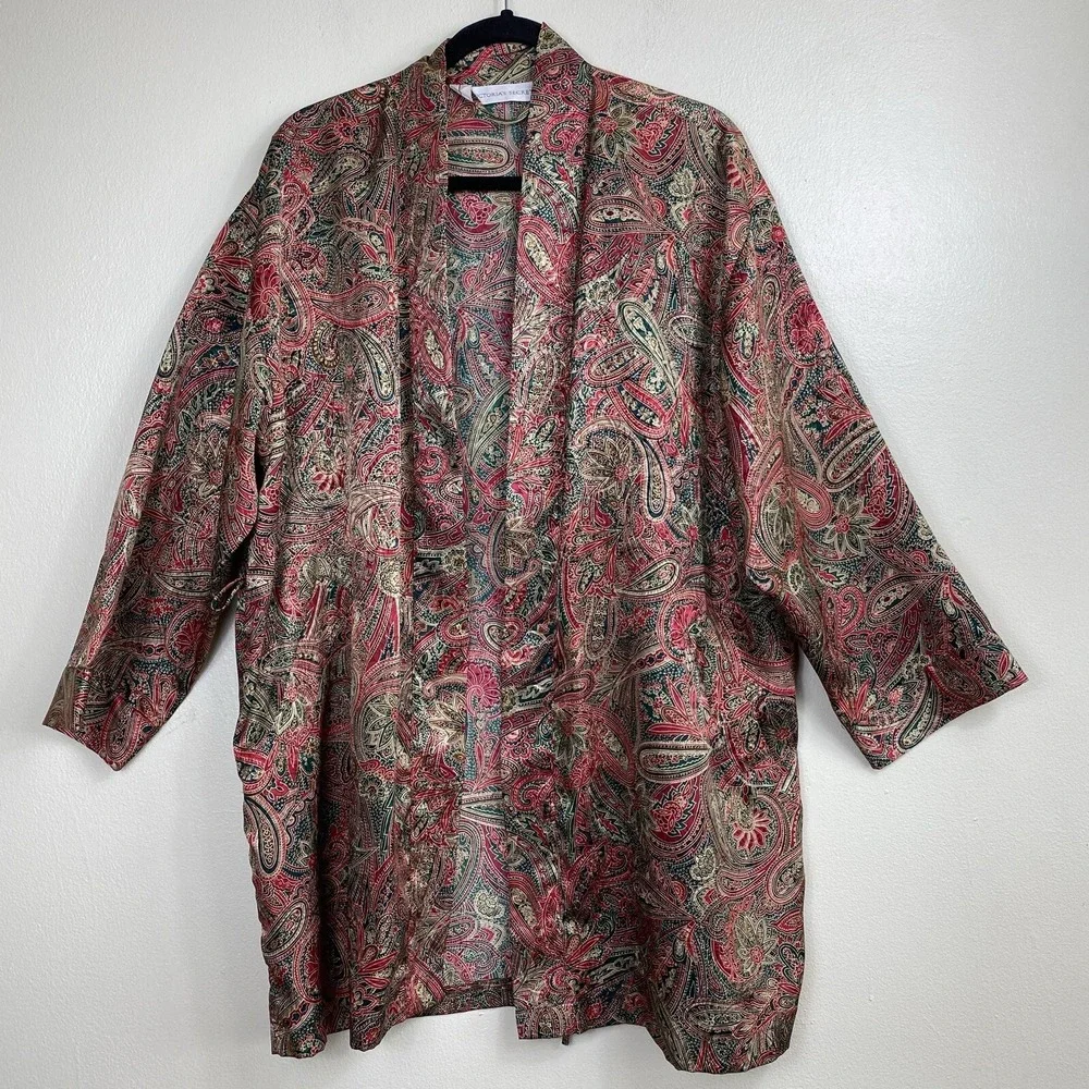 Vintage Victoria's Secret Womens Paisley Kimono‎ Robe Satin Size O/S Boho Chic
